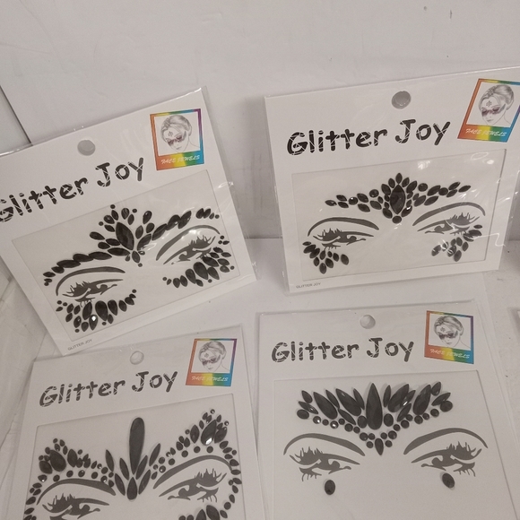 6 pks Glitter Joy Face Gem Jewels  Mask Black Rhinestones NEW - Picture 3 of 10
